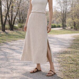 Eileen Fisher A-Line Skirt Organic Cotton French Terry Khaki Beige XS NWT
